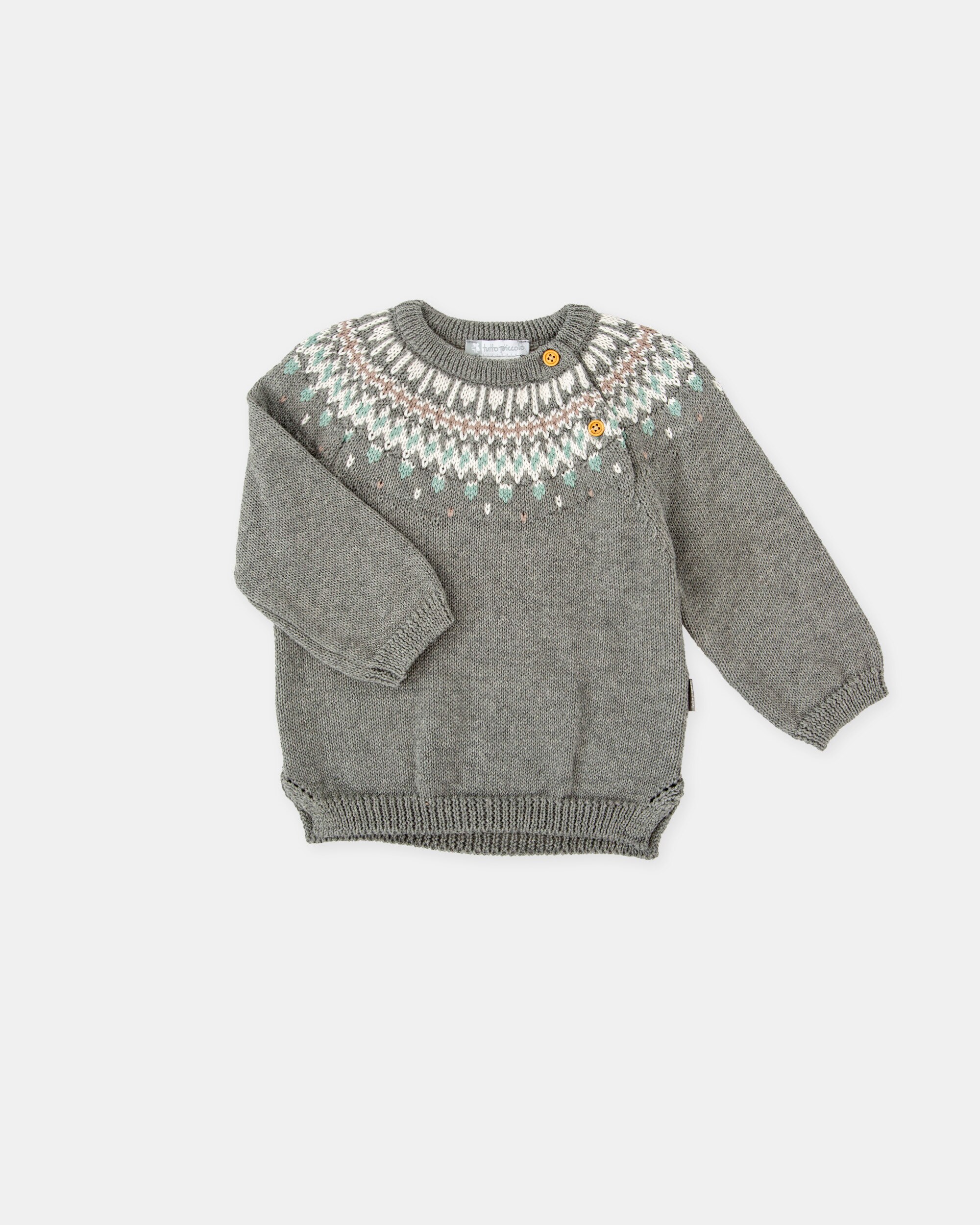 Camisola de Tricot para Bebé com Greca em Cinzento Cinzento-4