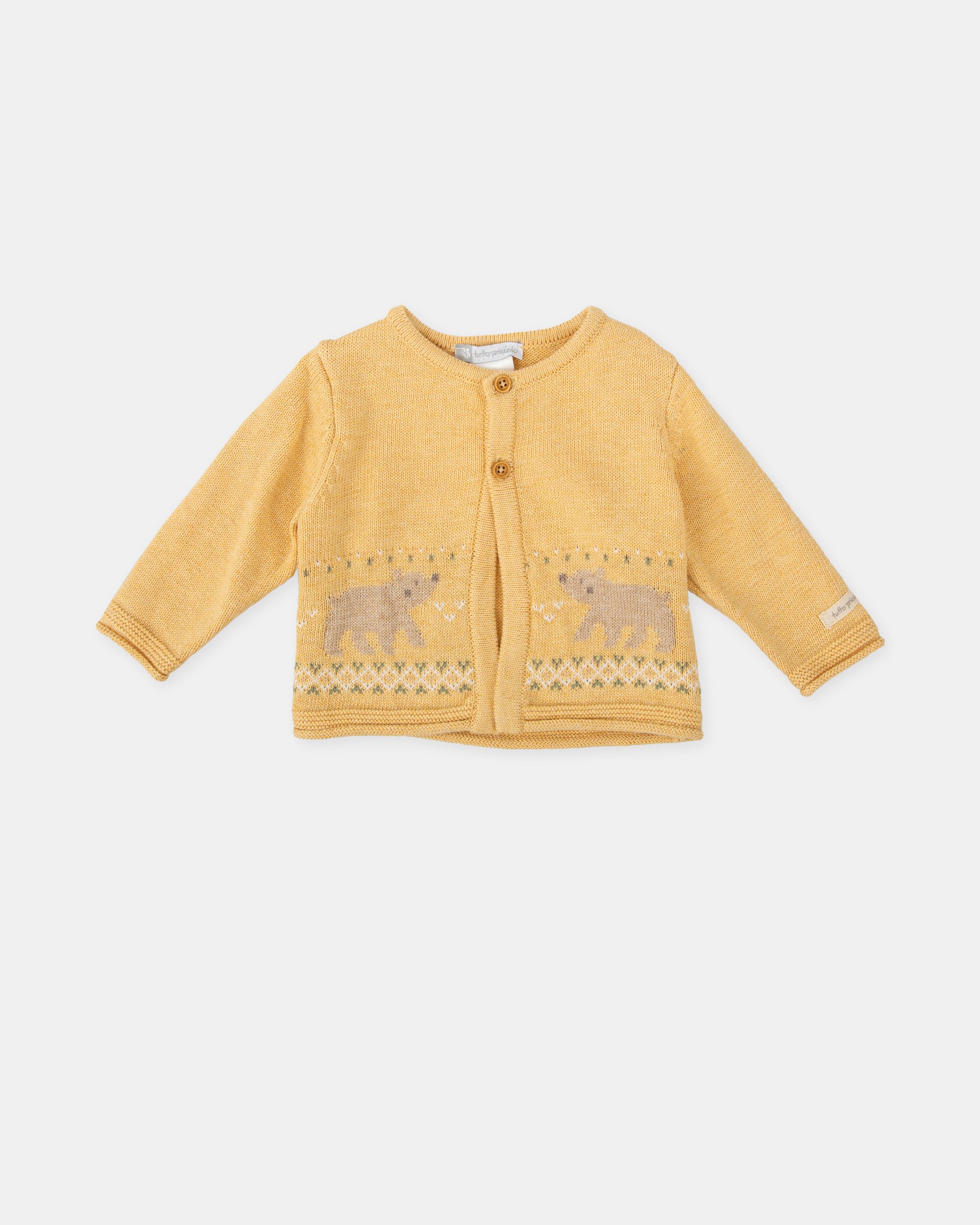 Casaco Tricot para Bebé com Ursos em Mostarda Tutto Piccolo Mostarda-1