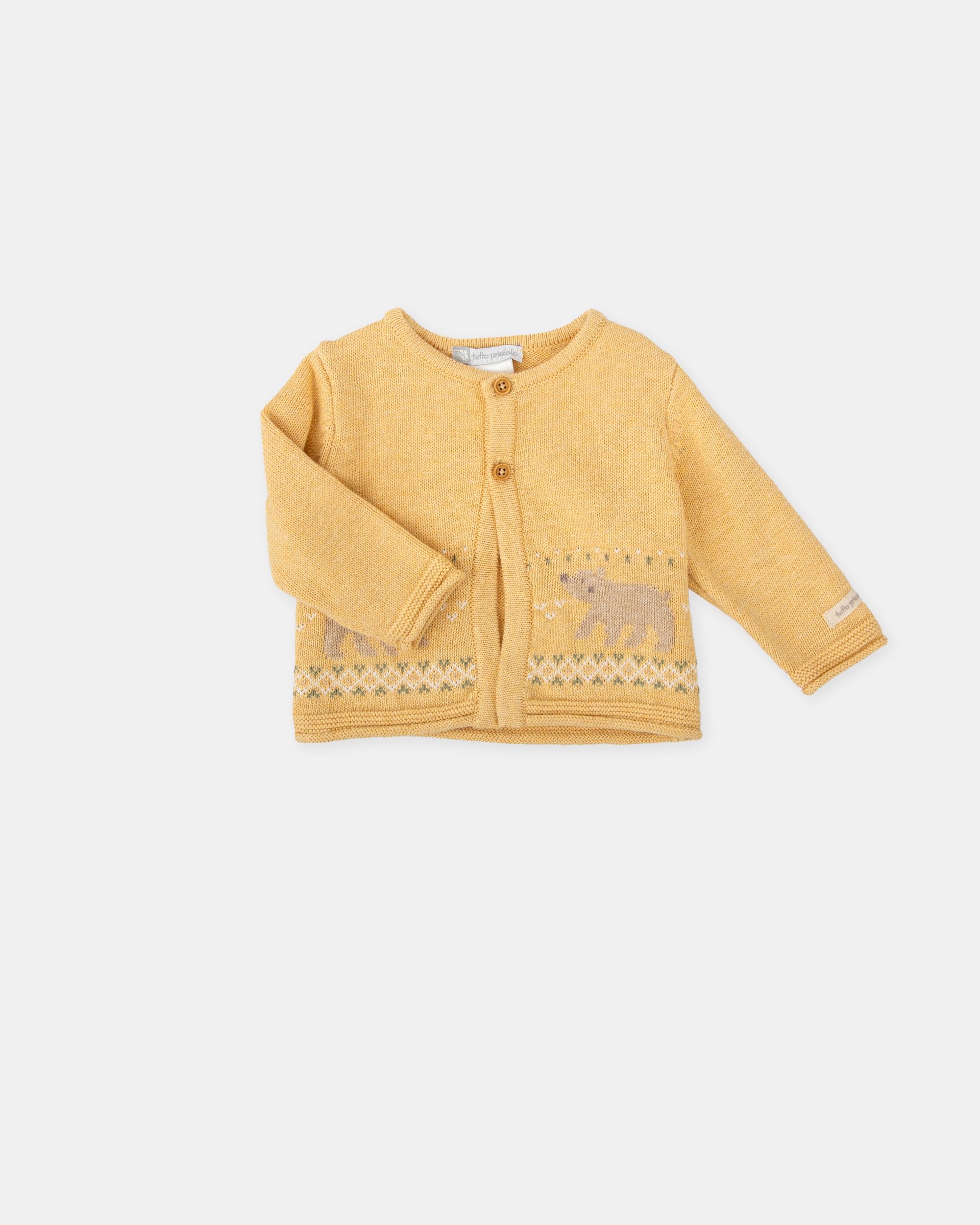 Casaco Tricot para Bebé com Ursos em Mostarda Tutto Piccolo Mostarda-4