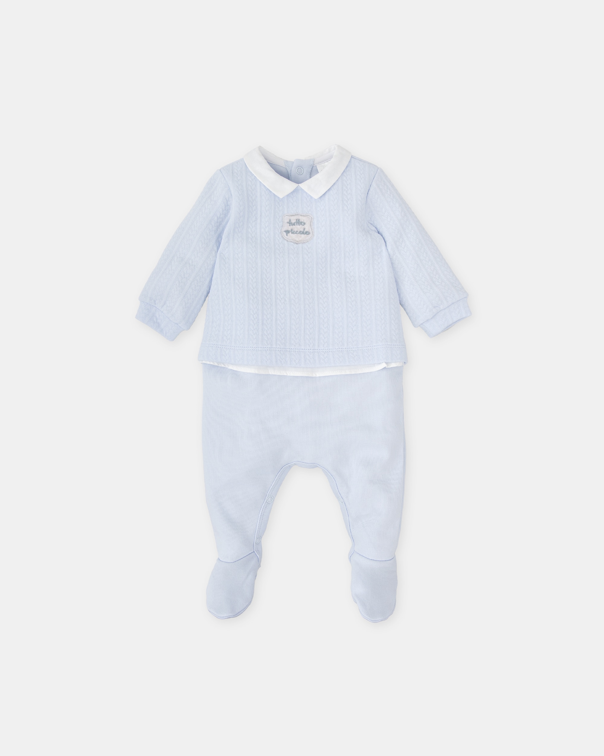 Babygrow com Pé para Bebé de Malha Entrançada em Azul Céu Tutto Piccolo Azul-claro-1