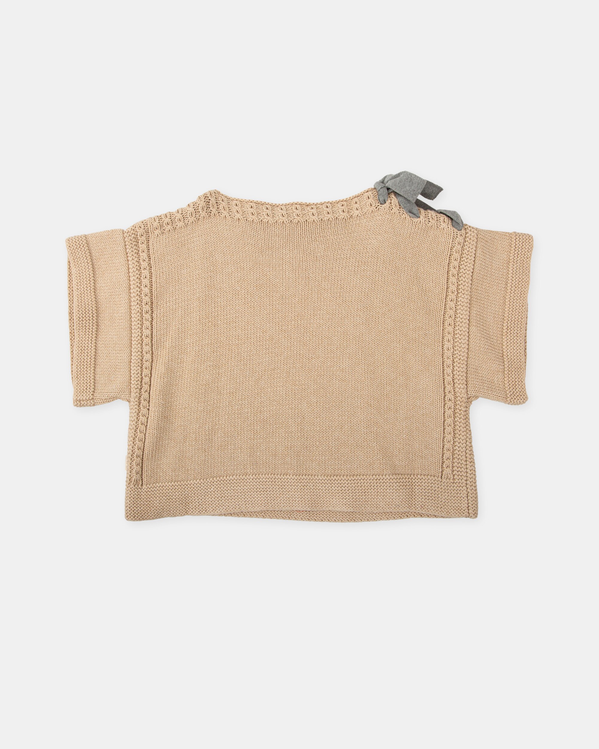 Camisola de Tricot em Areia com Laço na Gola Infantil Tutto Piccolo Castanho-2