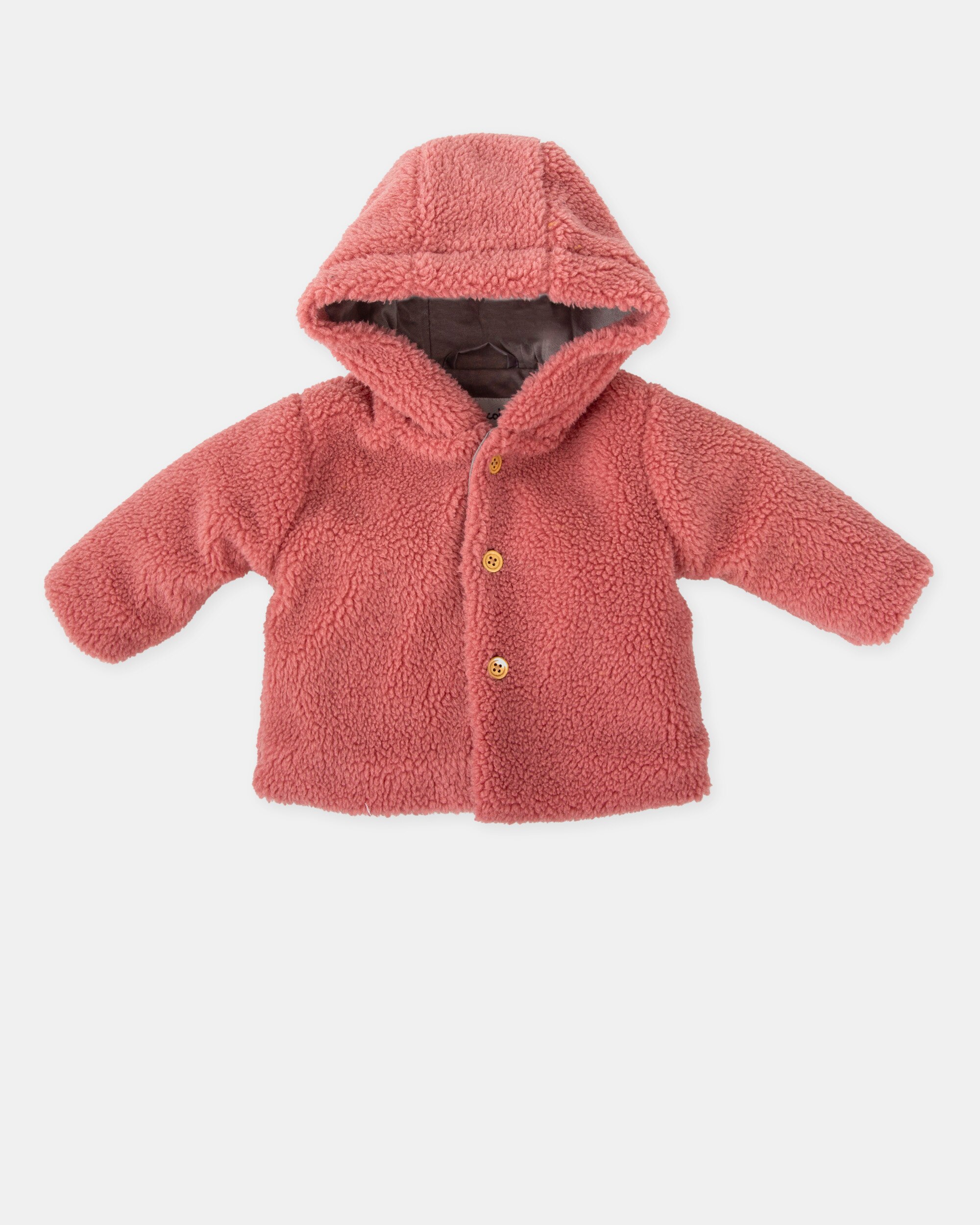 Casaco para Bebé de Pelo de Ovelha com Capuz em Rosa Tutto Piccolo Rosa-4