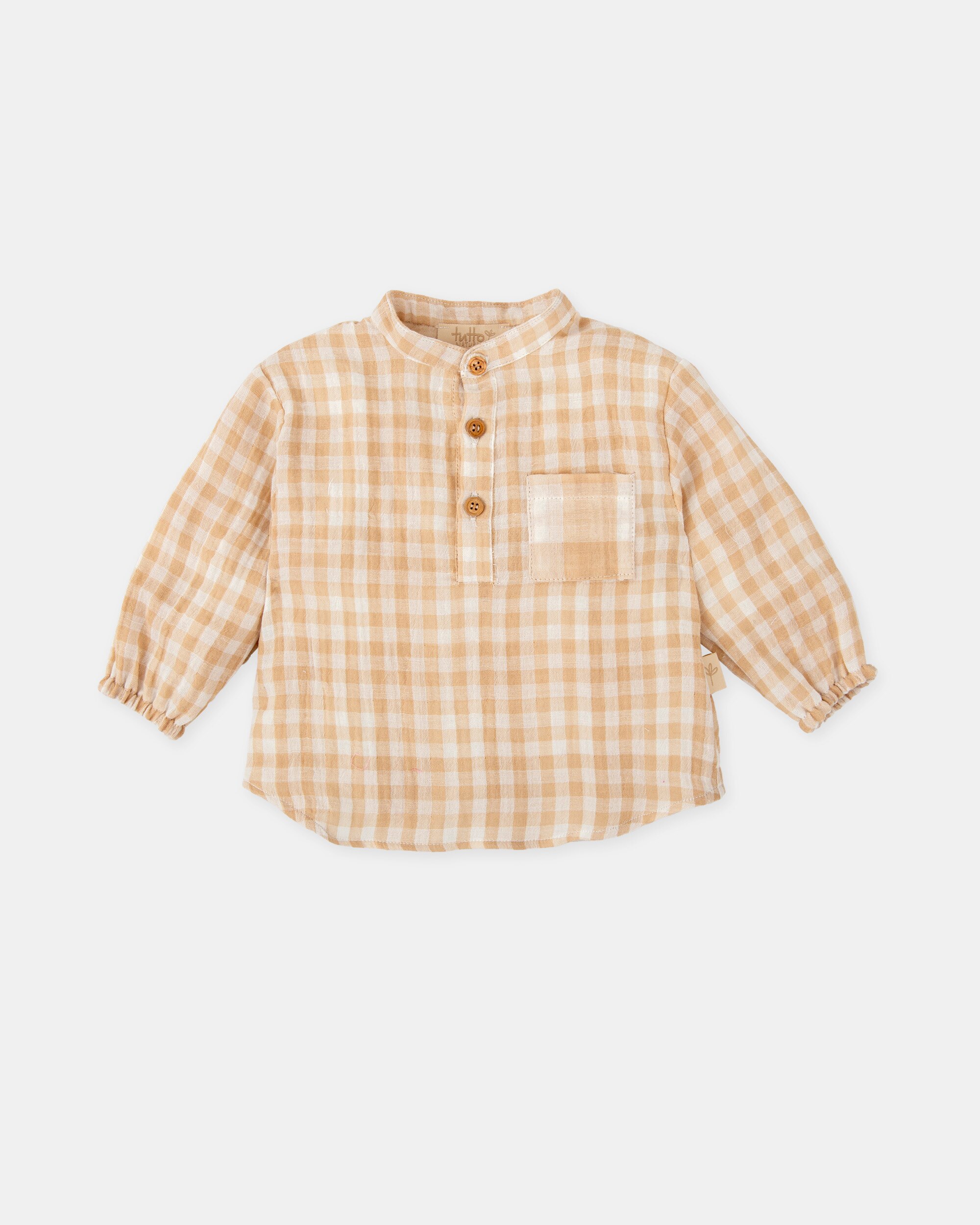 Camisa para Bebé Vichy em Areia Tutto Piccolo Castanho-claro-1