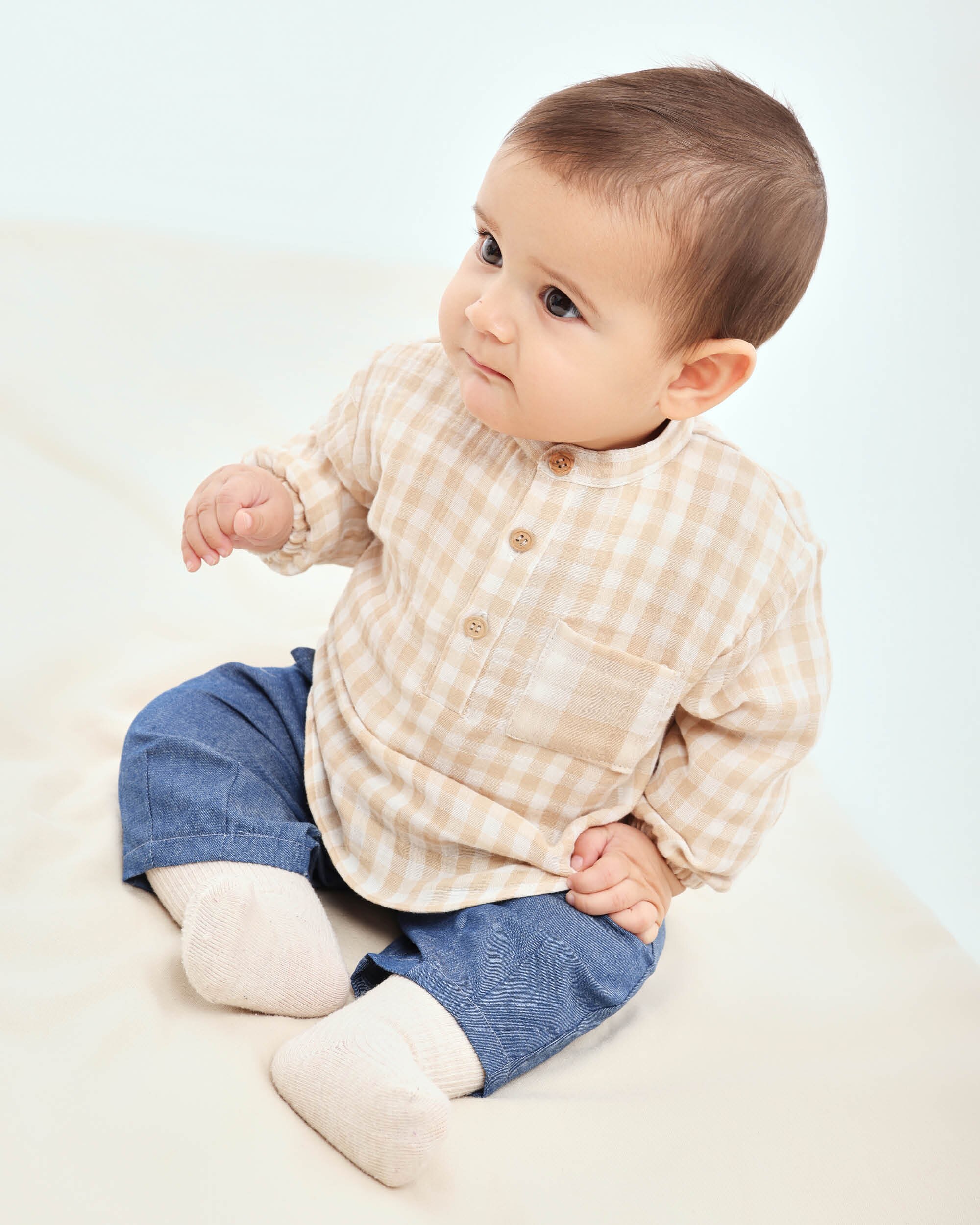Camisa para Bebé Vichy em Areia Tutto Piccolo Castanho-claro-3