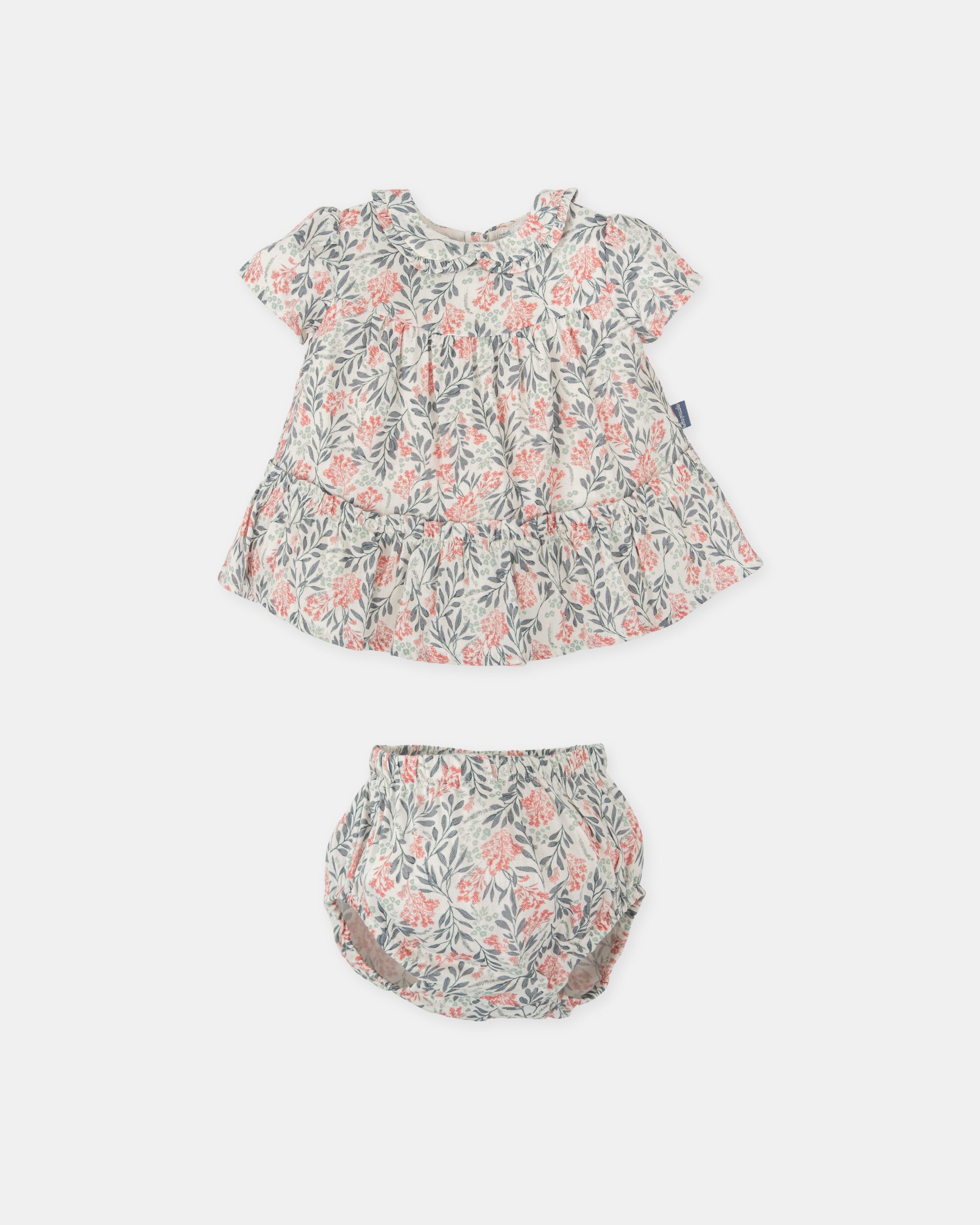 Vestido com Cueca de Bebé Flores em Cinzento Tutto Piccolo Cinzento-4