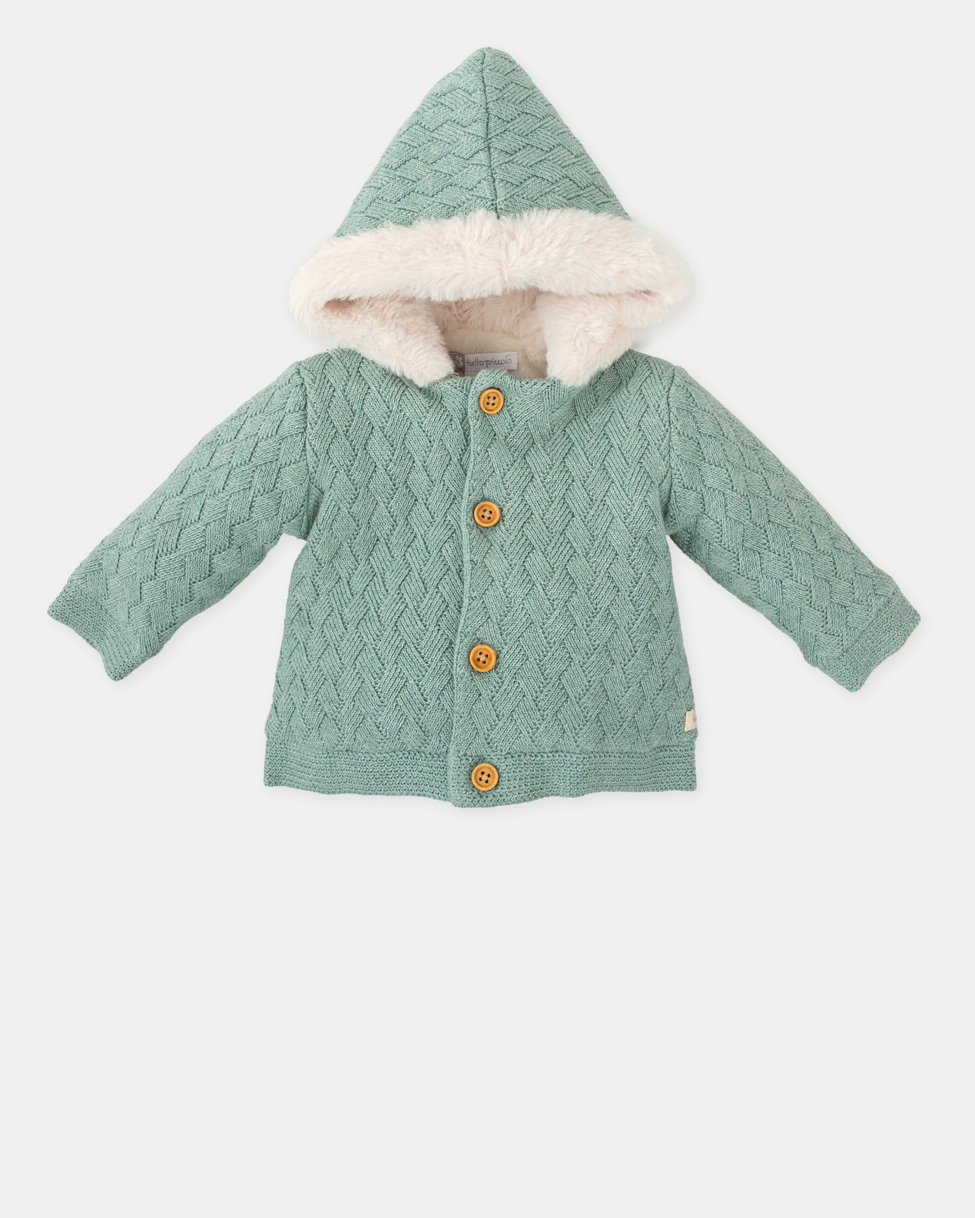 Casaco de Tricot para Bebé com Capuz Tutto Piccolo Verde-4