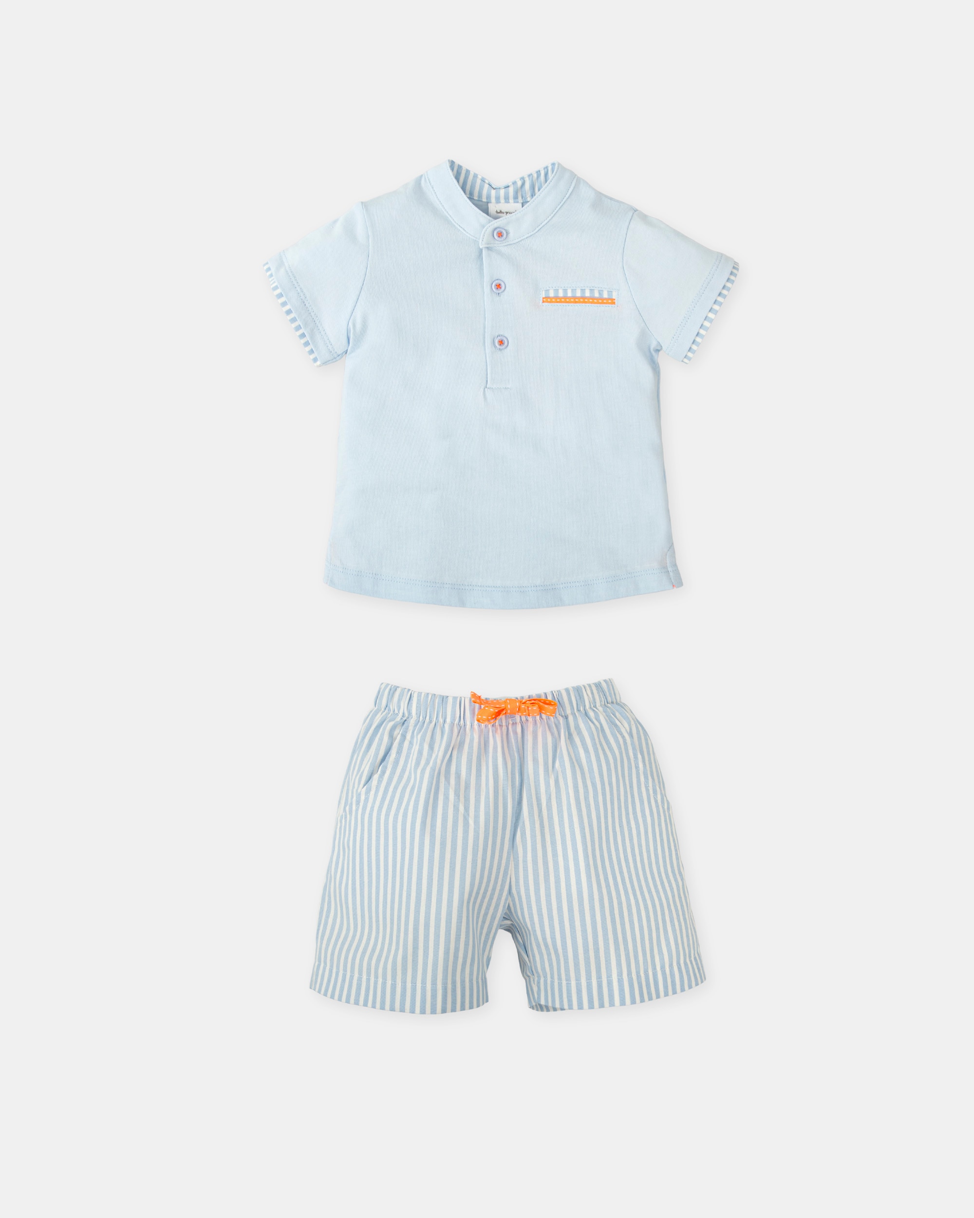Conjunto de Duas Peças de Manga Curta Infantil Tutto Piccolo Azul-claro-3