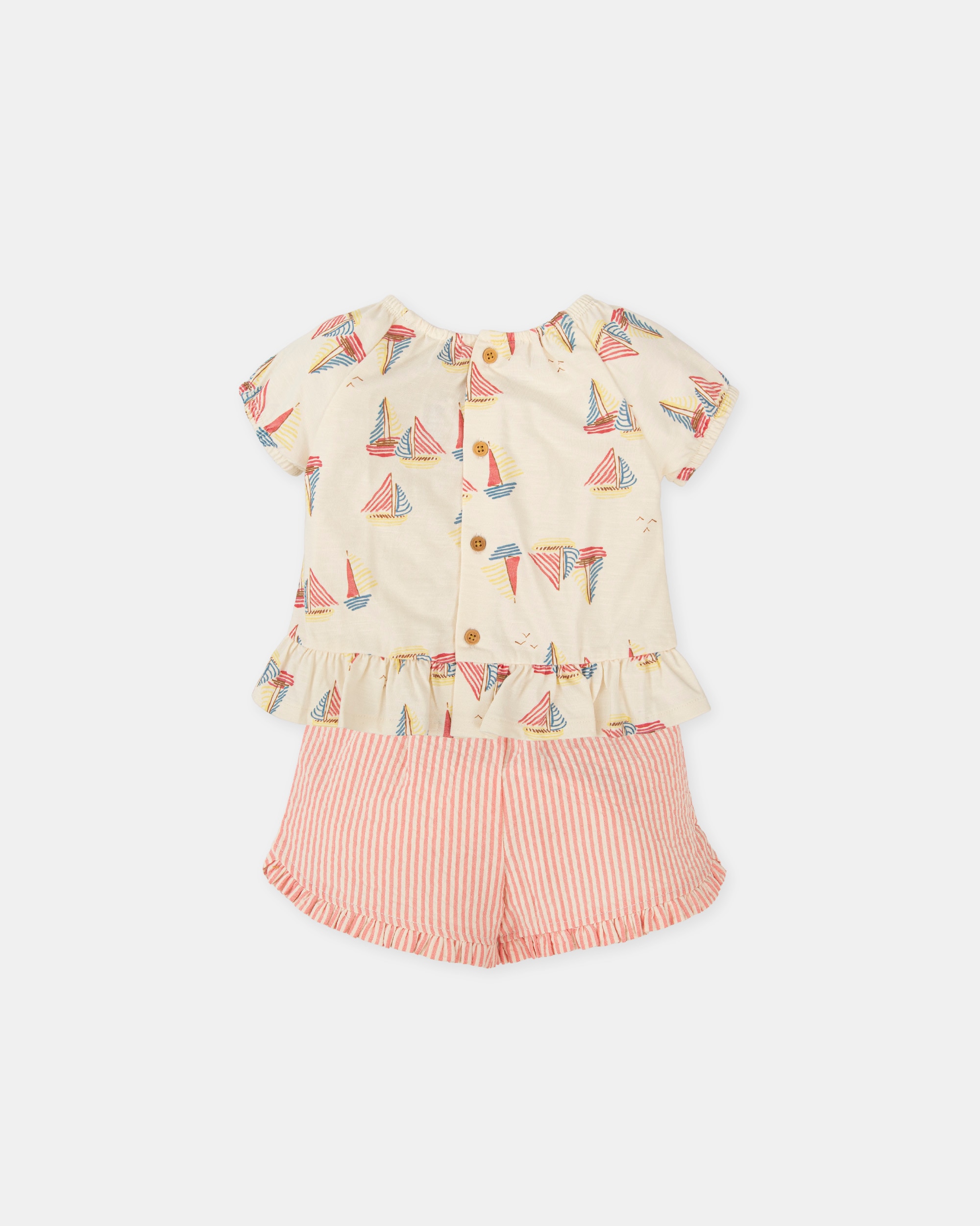 Conjunto de Duas Peças de Manga Curta para Bebé Branco / Rosa-2