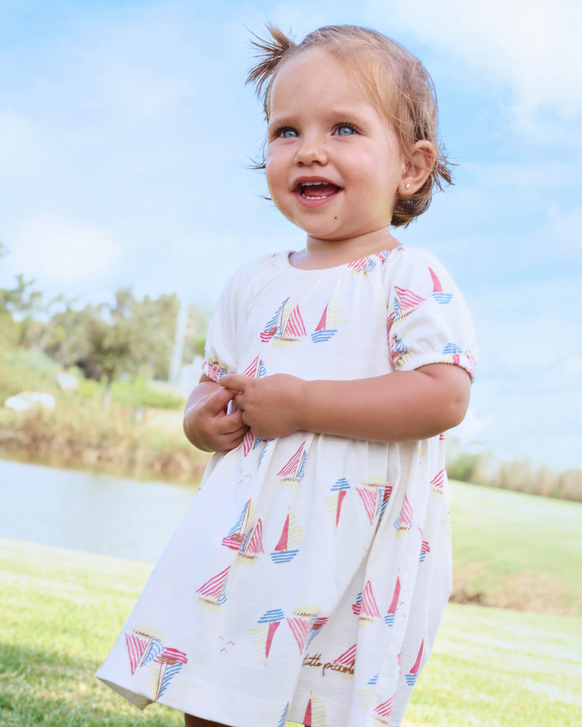 Vestido de Manga Curta de Bebé Tutto Piccolo Branco-2