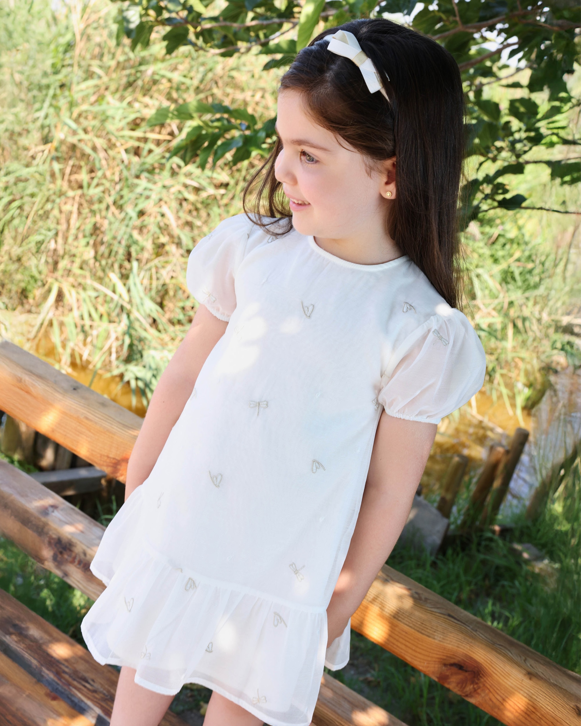 Vestido de Manga Curta Infantil Tutto Piccolo Branco-2
