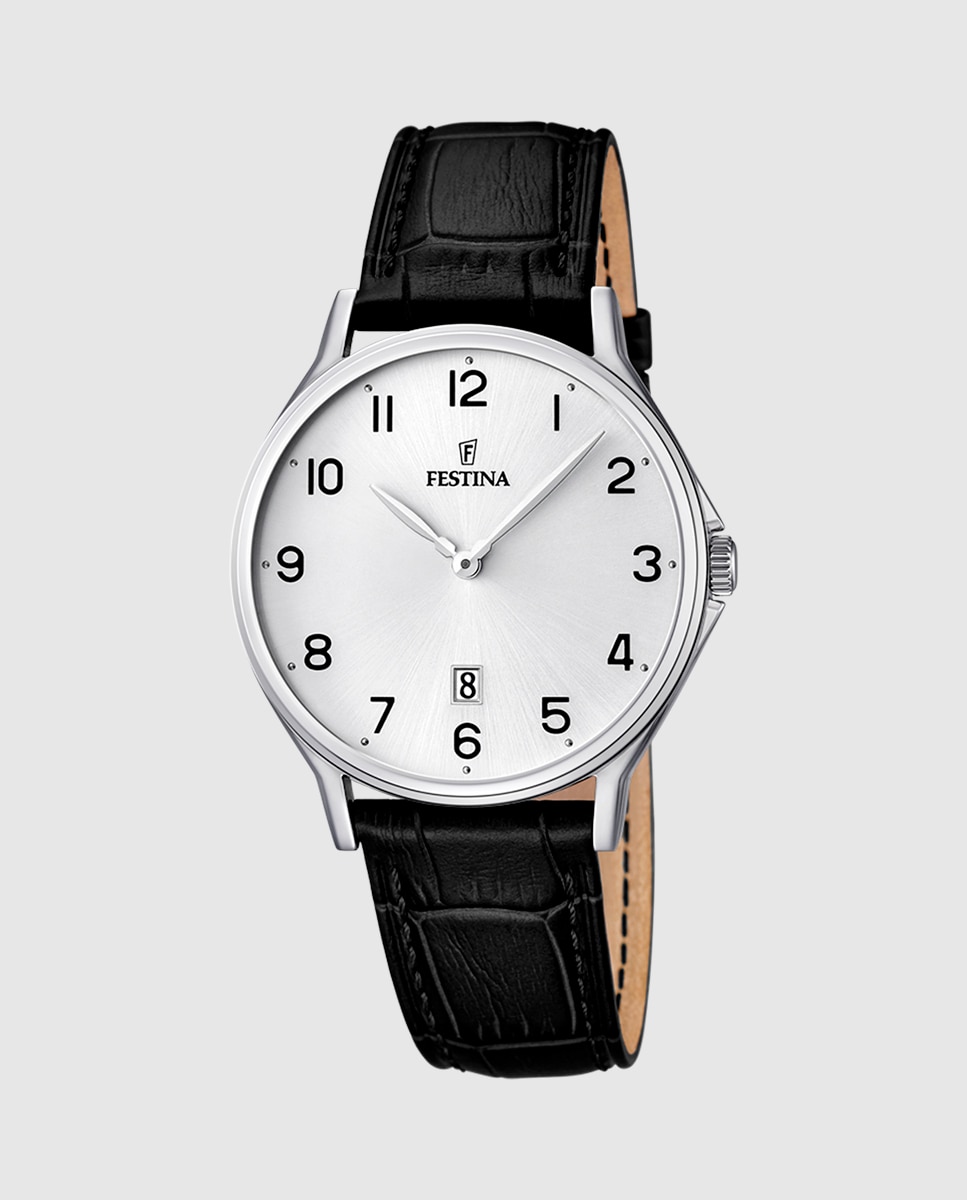 Relógio F16745/1 com Bracelete Clássico de Pele em Preto Preto-1