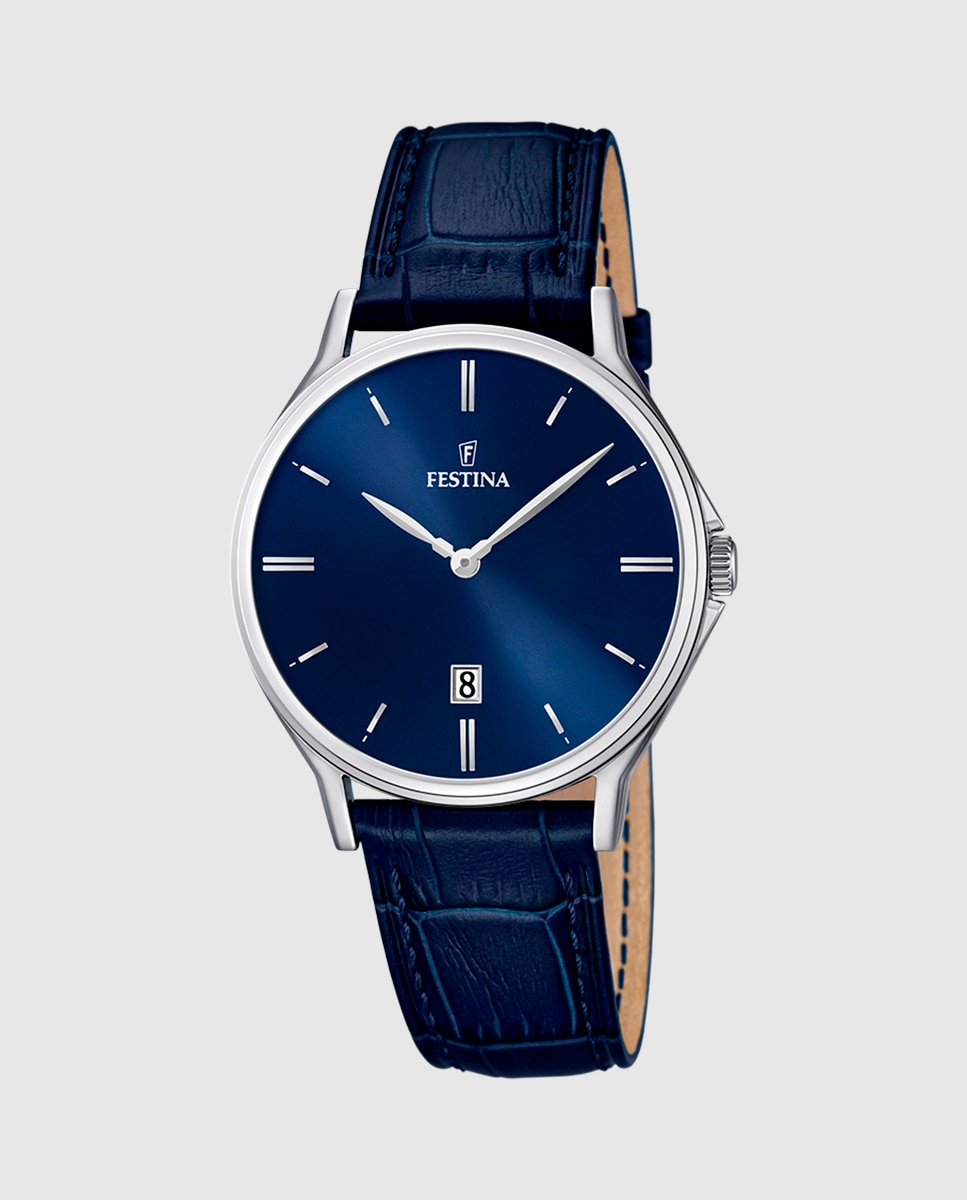 Relógio F16745/3 com Bracelete Clássica de Pele em Azul Azul-1