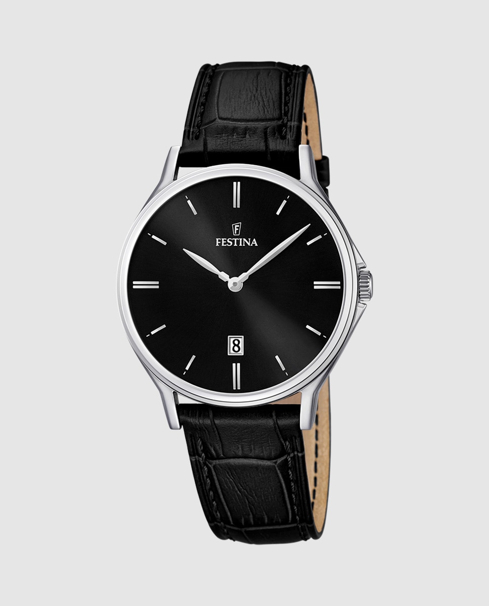 Relógio F16745/5 com Bracelete Clássico de Pele em Preto Preto-1