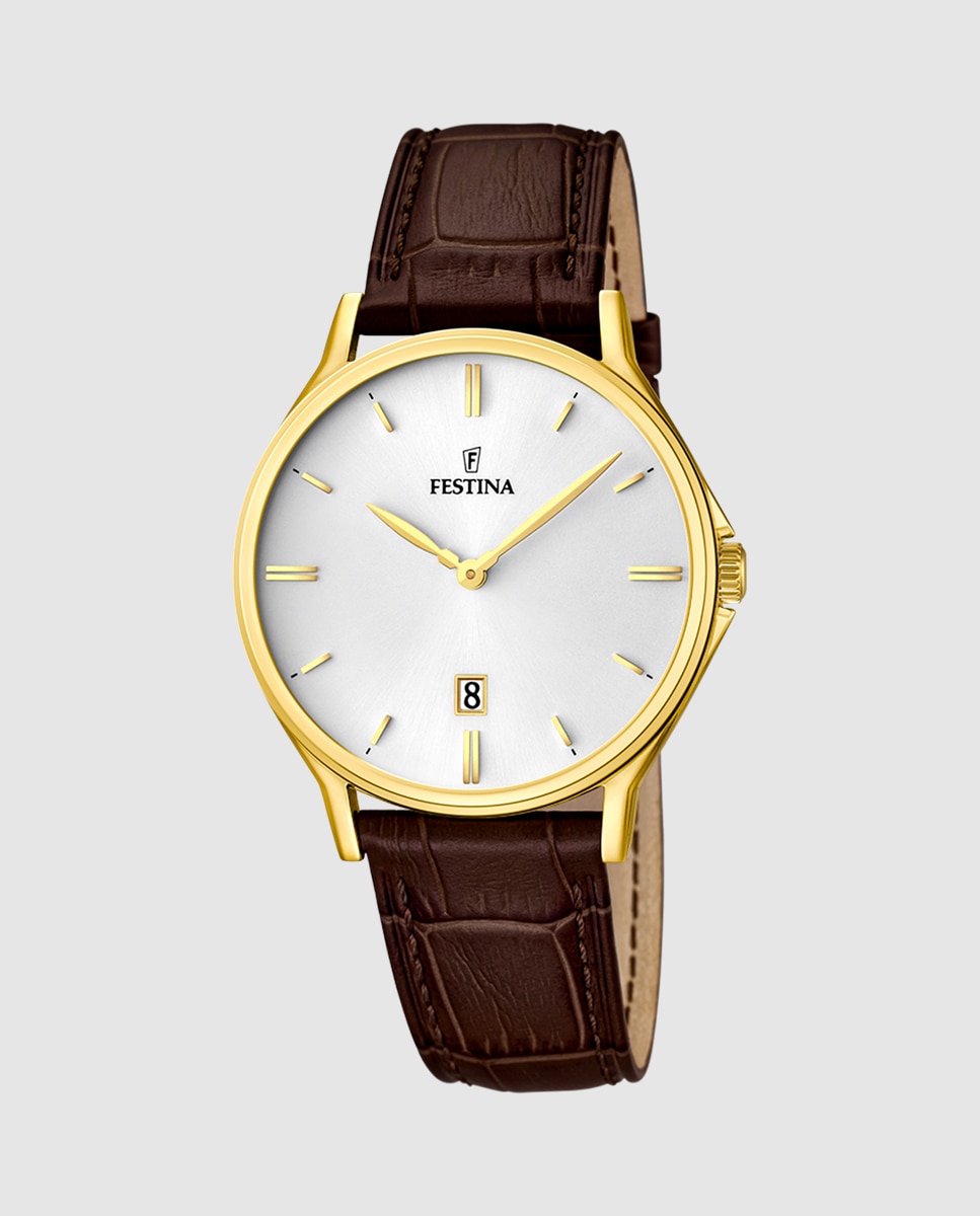 Relógio F16747/1 com Bracelete Clássico de Pele em Castanho Castanho-1