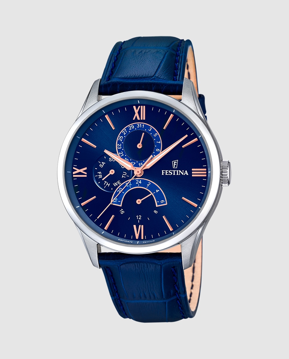 Relógio F16823/3 Retro de Pele em Azul Azul-1