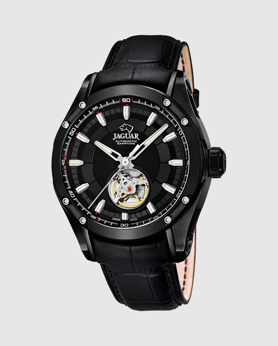 Relógio J813/a Automático de Pele em Preto Preto-1