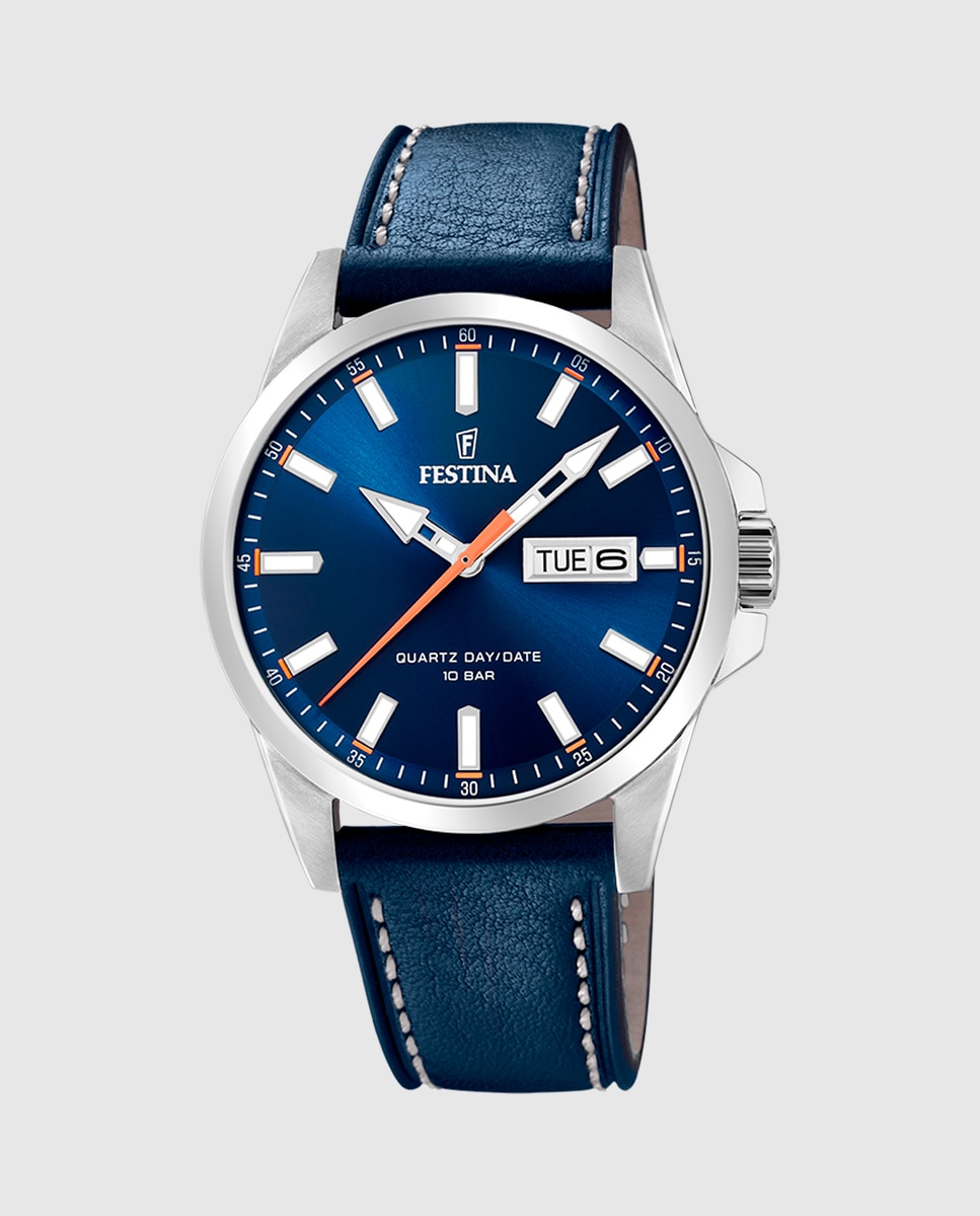 Relógio F20358/3 Aço Clássico de Pele em Azul Azul-1
