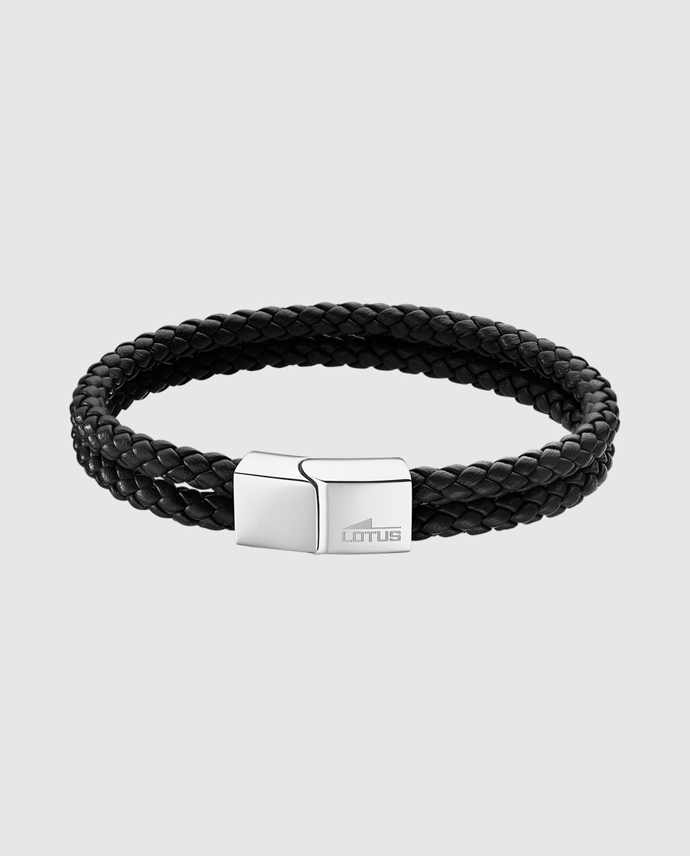 Pulseira Lotus Style Ls2011-2/1 Men Basic de Couro com Acabamento Brilhante Preto / Prata-1