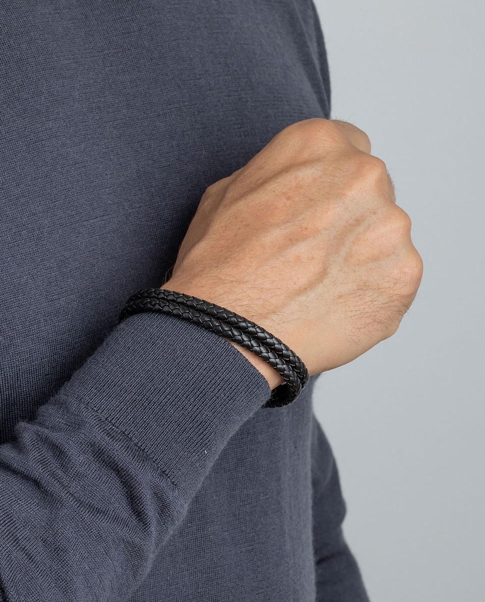 Pulseira Lotus Style Ls2011-2/1 Men Basic de Couro com Acabamento Brilhante Preto / Prata-2