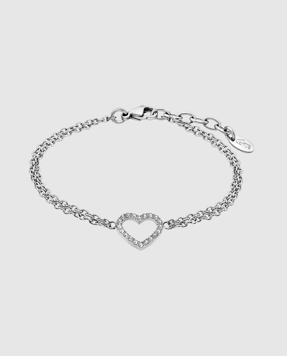 Pulseira de Corrente Lotus Style Ls2026-2 1 Woman's Heart de Aço Inoxidável com Acabamento Brilhante Prateado-1