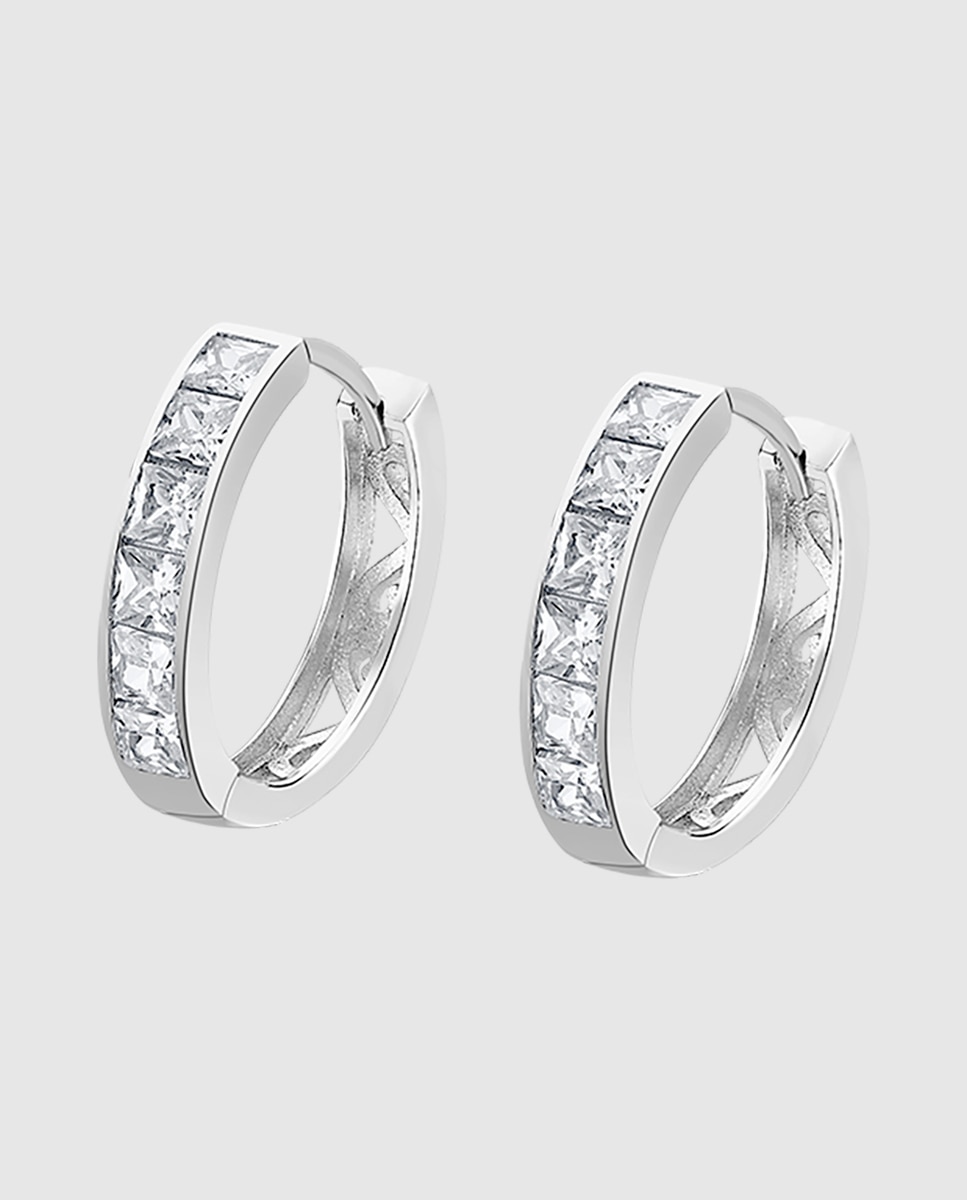 Brincos Lotus Silver Lp1936-4/1 Hoops de Prata com Acabamento Brilhante e Zircônias Branco-1