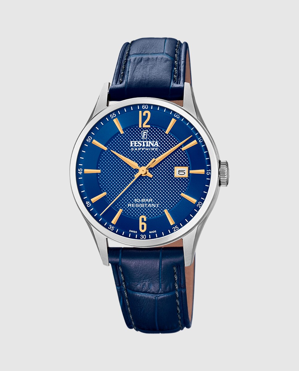 Relógio F20007/3 Swiss Made de Pele em Azul Azul-1