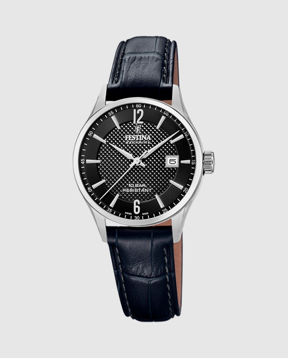 Relógio F20009/4 Swiss Made de Pele em Preto Preto-1