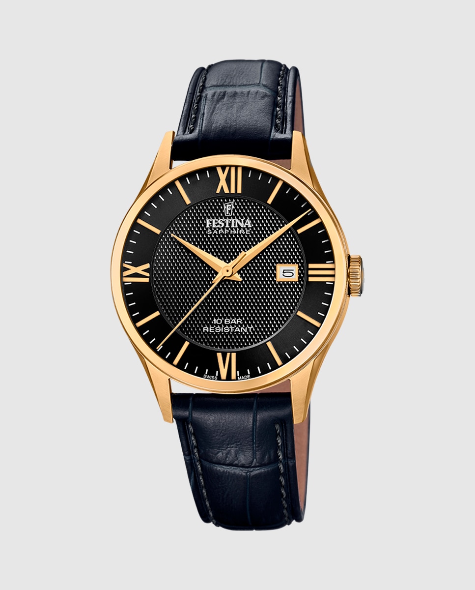 Relógio F20010/4 Swiss Made de Pele em Preto Preto-1