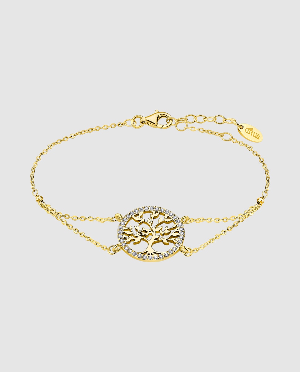 Pulseira de Corrente Lotus Silver Lp1746-2 3 Tree Of Life de Prata com Acabamento Brilhante e Zirconita Dourado-1