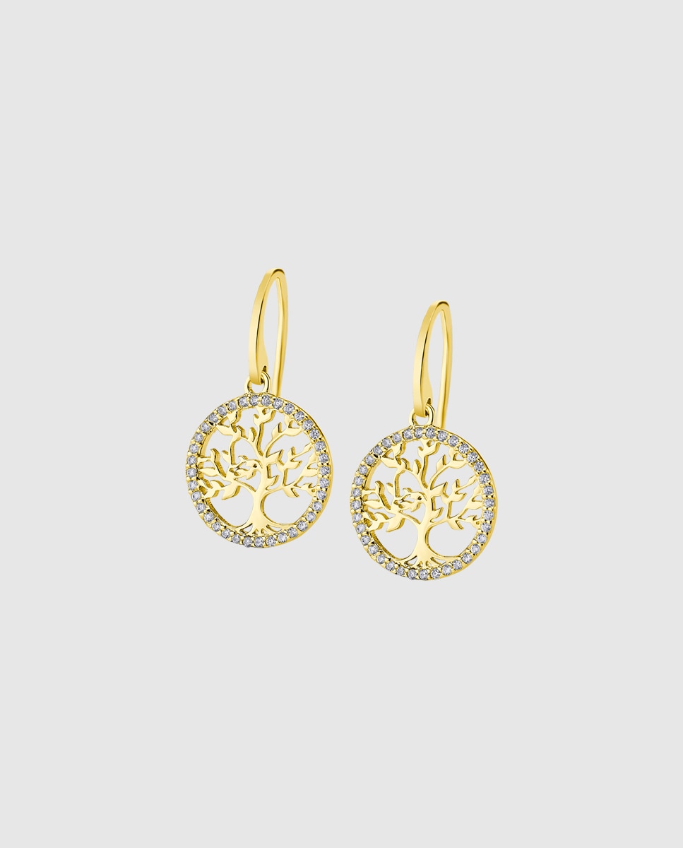 Brincos Lotus Silver Lp1746-4/2 Tree Of Life de Prata com Acabamento Brilhante e Zirconita Dourado-1