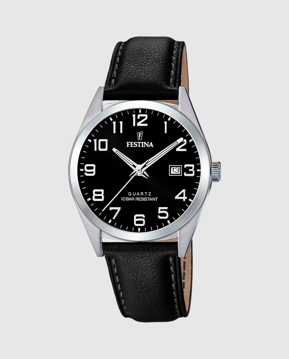 Relógio F20446/3 Aço Clássico de Pele em Preto Preto-1