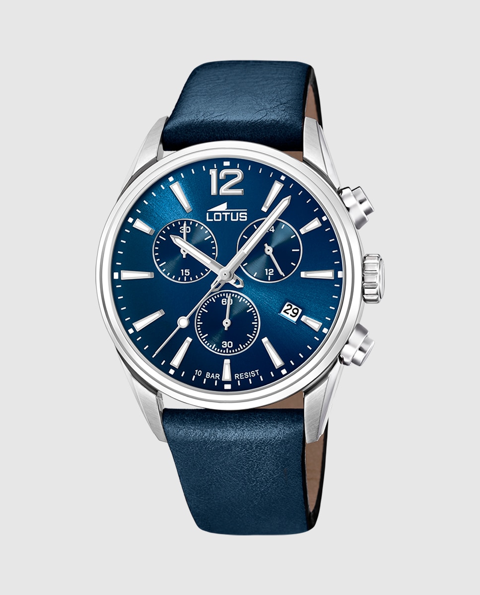 Relógio 18691/1 Chrono de Pele em Azul Azul-1