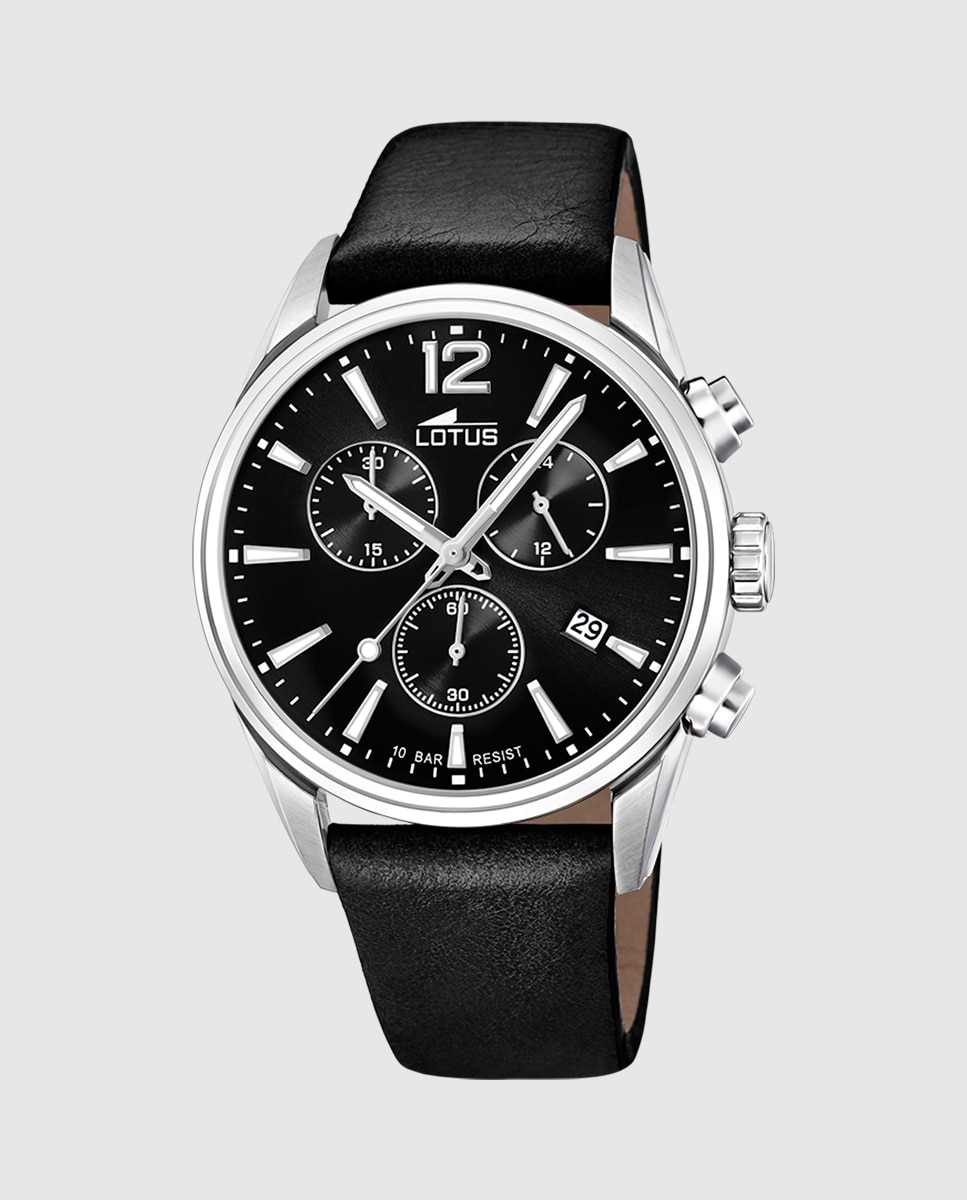 Relógio 18691/3 Chrono de Pele em Preto Preto-1