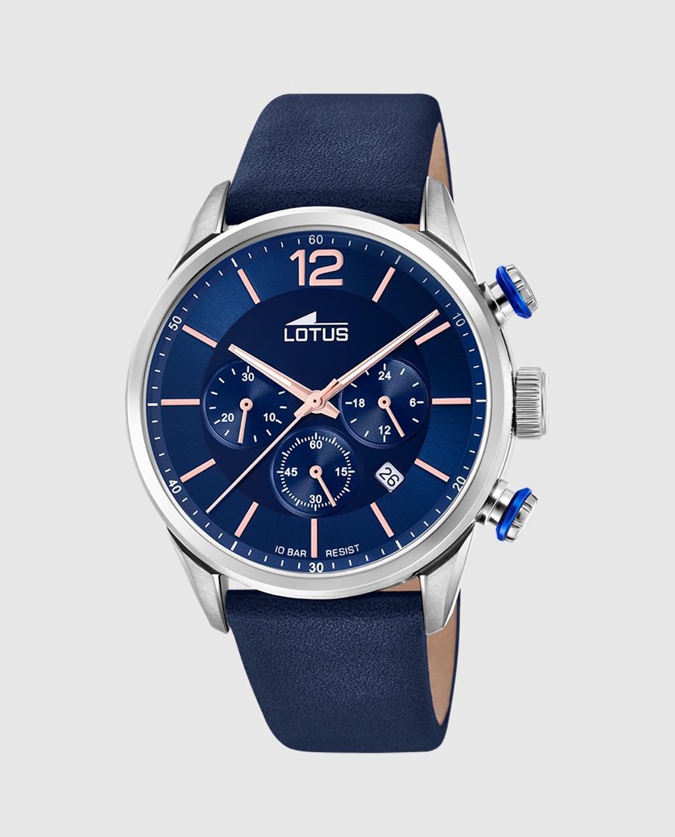 Relógio 18689/2 Chrono de Pele em Azul Azul-marinho-1