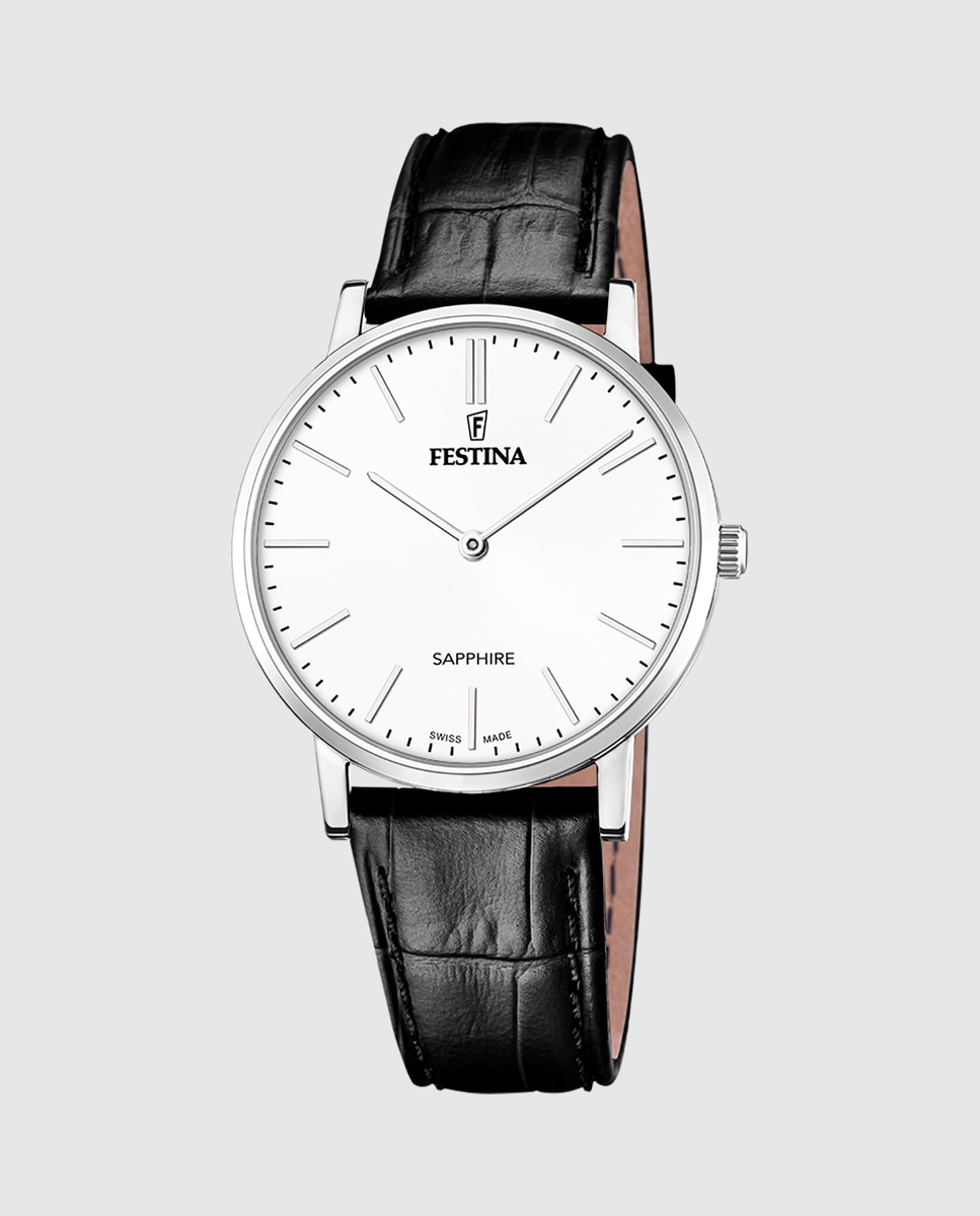 Relógio F20012/1 Swiss Made de Pele em Preto Preto-1