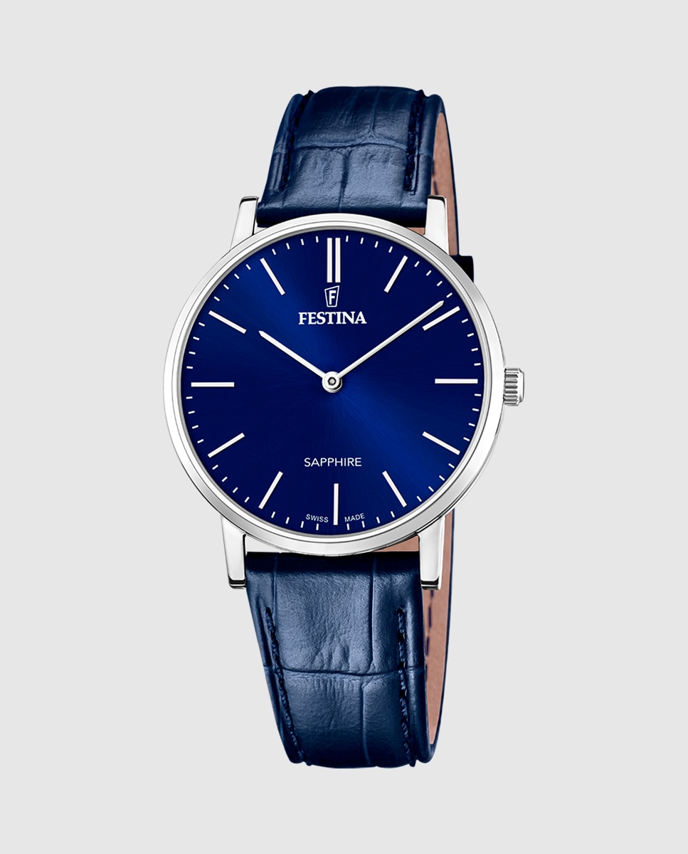 Relógio F20012/3 Swiss Made de Pele em Azul Azul-1