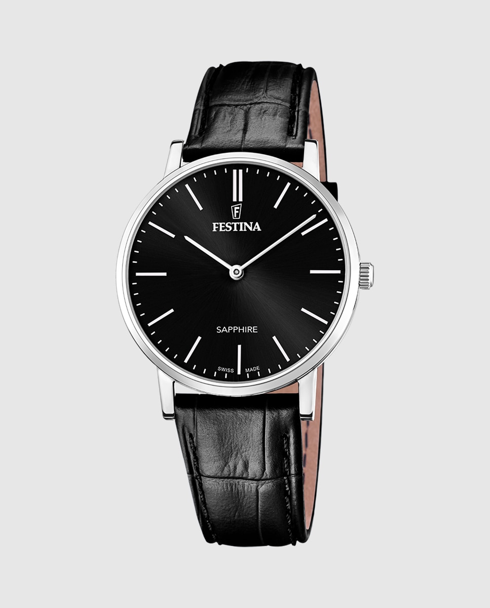 Relógio F20012/4 Swiss Made de Pele em Preto Preto-1
