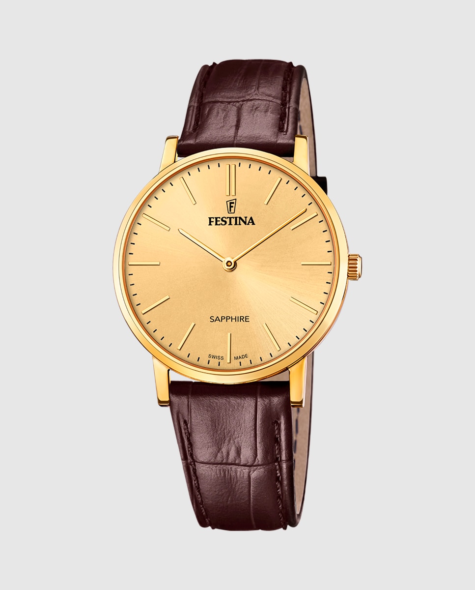 Relógio F20016/2 Swiss Made de Pele em Castanho Castanho-1