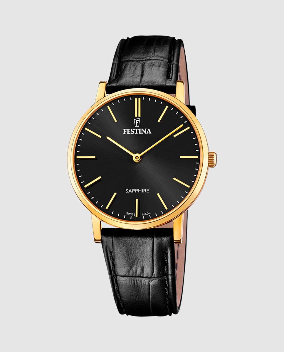 Relógio F20016/3 Swiss Made de Pele em Preto Preto-1