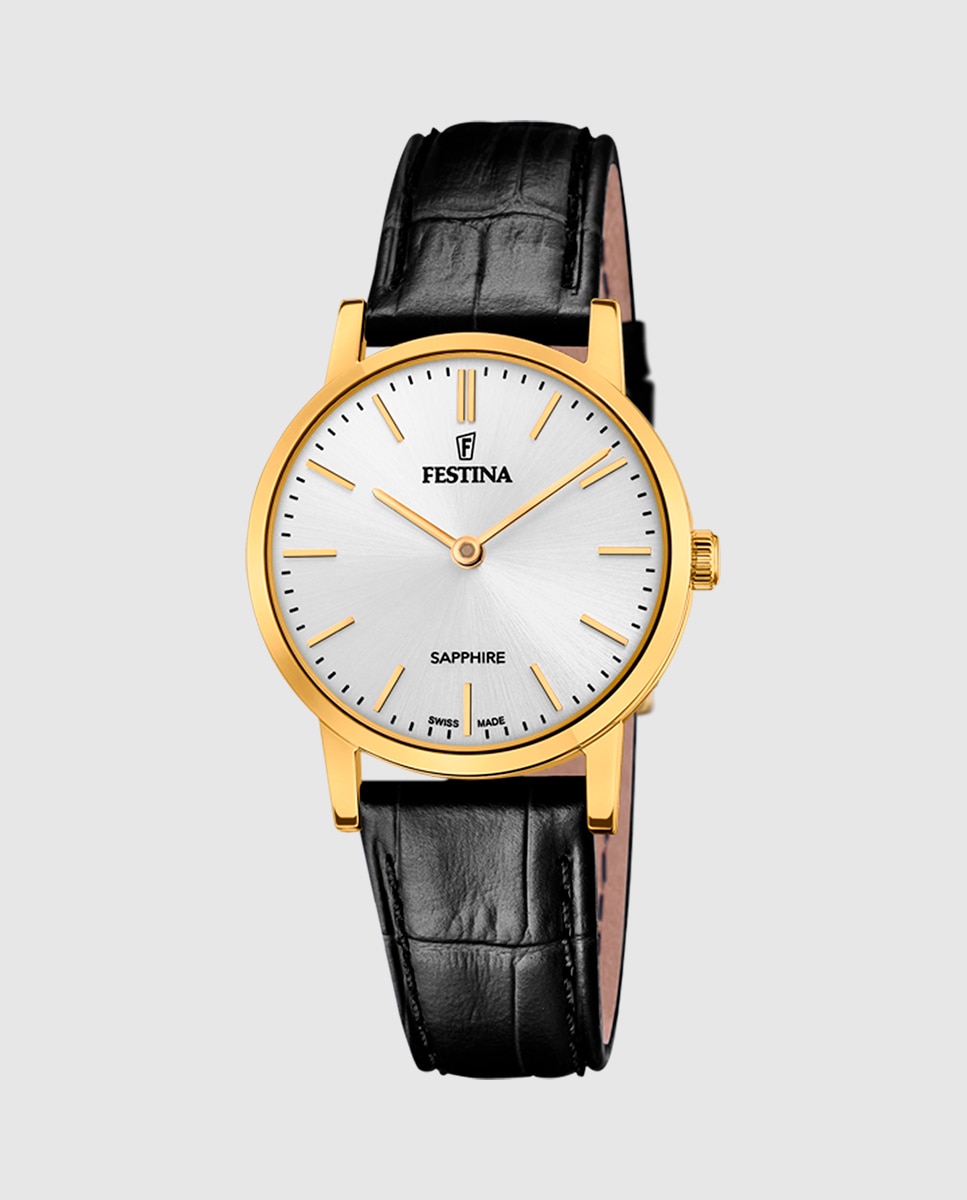 Relógio F20017/1 Swiss Made de Pele em Preto Preto-1