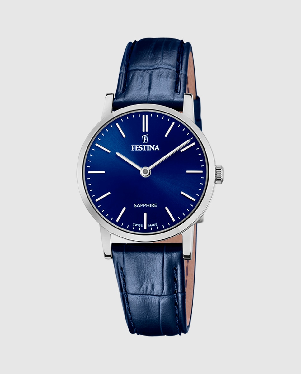 Relógio F20013/3 Swiss Made de Pele em Azul Azul-1