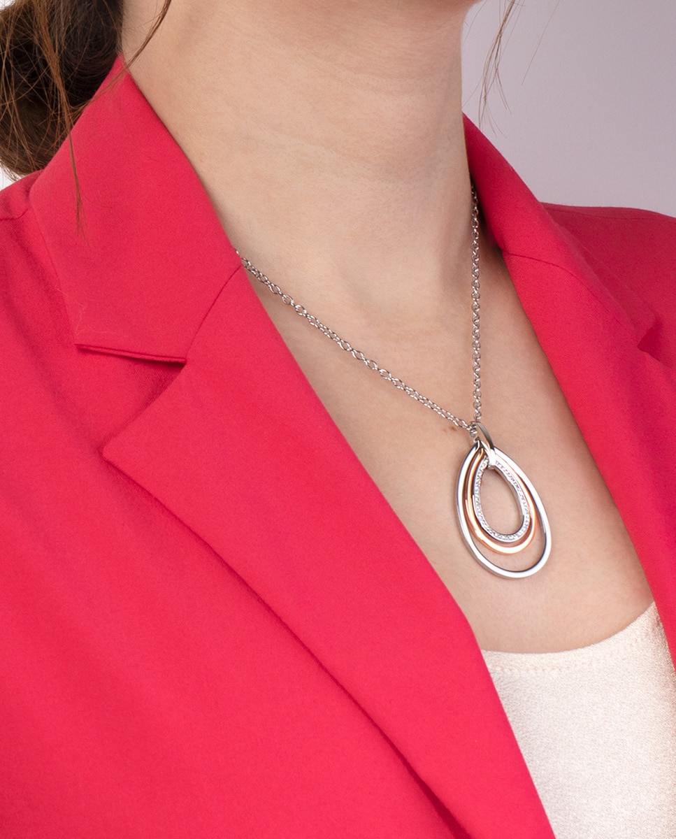 Colar Lotus Style Ls2112-1/2 Urban Woman de Aço Inoxidável com Acabamento Brilhante Prata / Rosa-2