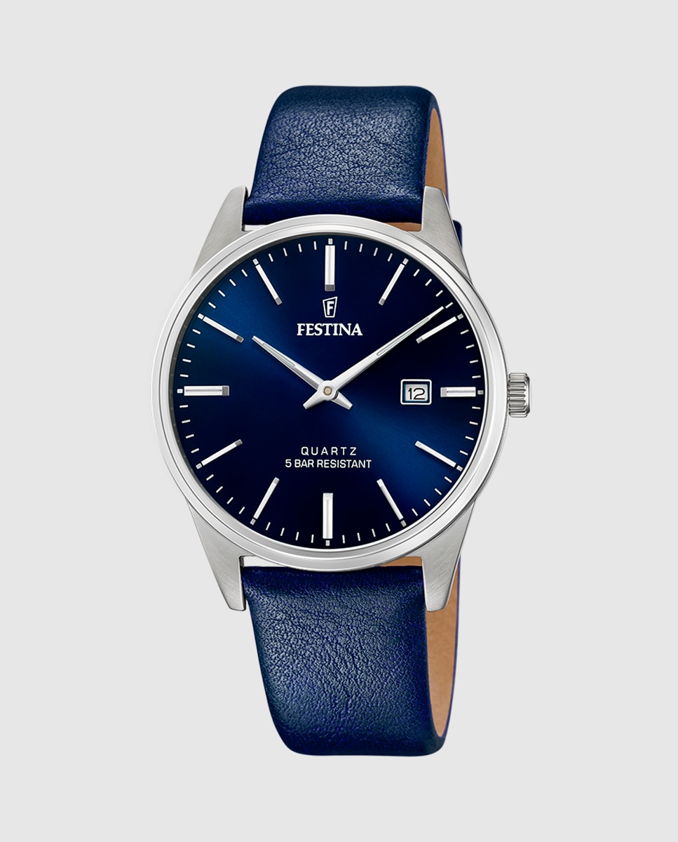 Relógio F20512/3 Aço Clássico de Pele em Azul Azul-1