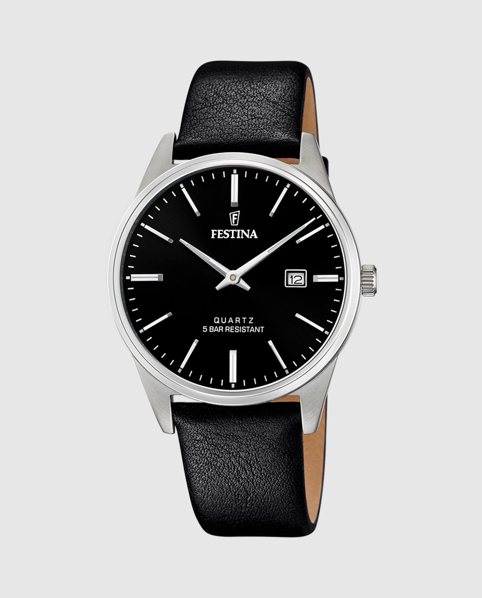 Relógio F20512/4 de Aço Clássico em Pele em Preto Preto-1