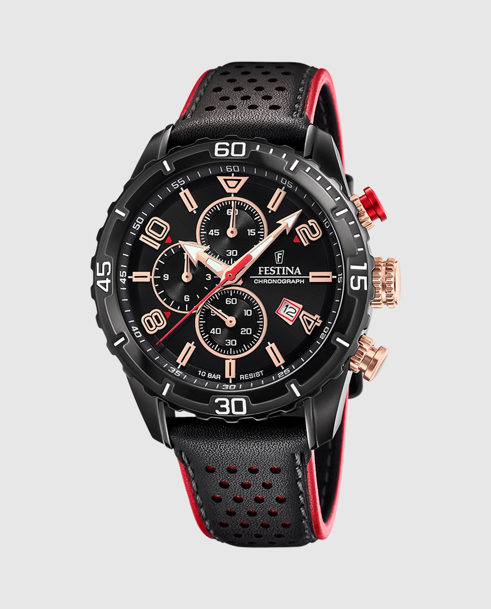 Relógio F20519/4 Chrono Sport de Pele em Preto Preto-1