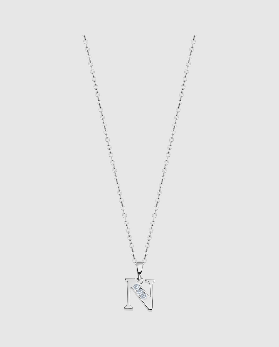 Colar Lotus Silver Lp3054-1/n Letters de Prata com Acabamento Brilhante e Zircónios Branco-1