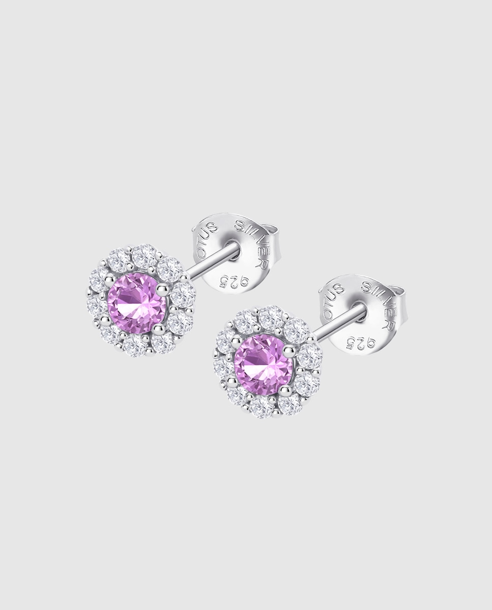 Brincos Lotus Silver Lp1290-4/3 Pure Essential de Prata com Acabamento Brilhante e Zircônias Prata / Rosa-1