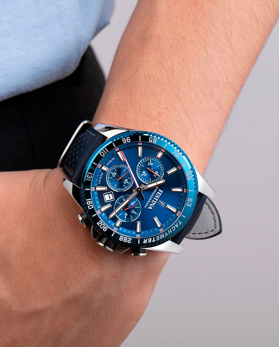 Relógio F20561/3 Timeless Chronograph de Pele em Azul Azul-3