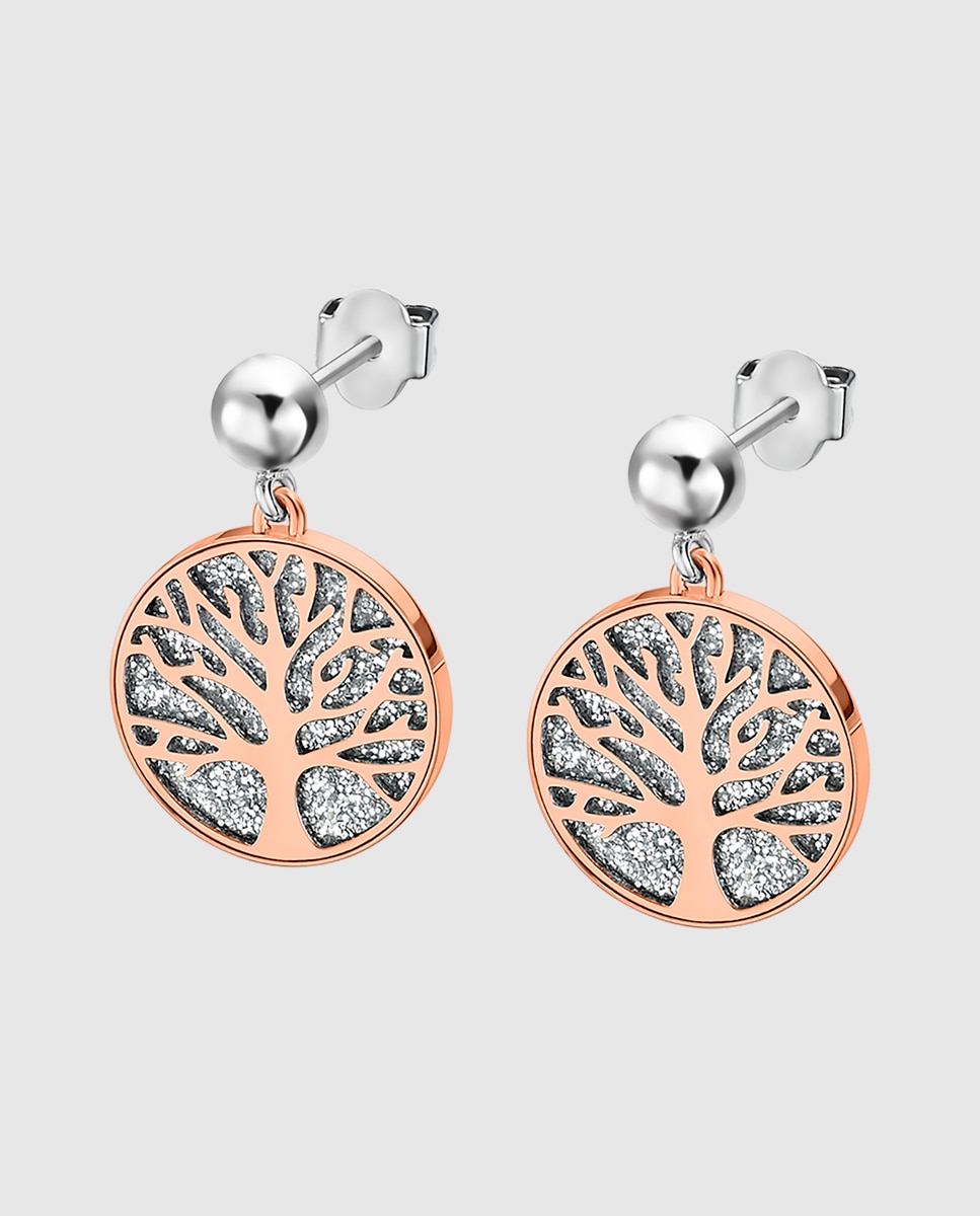 Brincos Lotus Style Ls2225-4/2 Tree Of Life de Aço Inoxidável com Acabamento Brilhante Prata / Rosa-1