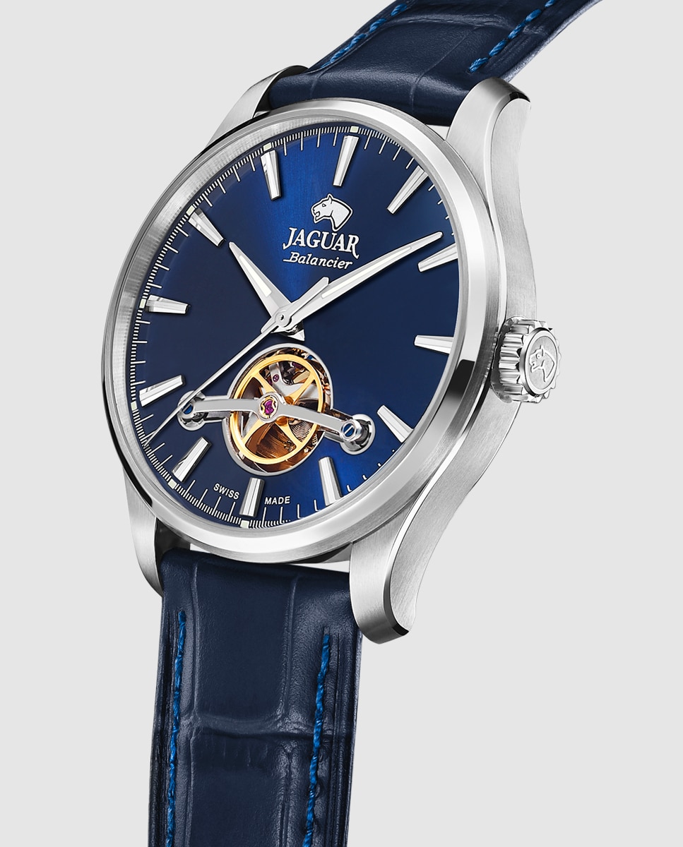 Relógio J966/3 Automático de Pele em Azul Azul-2